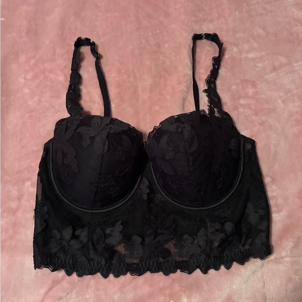 Victoria's Secret Black Floral Lace Bra 36D